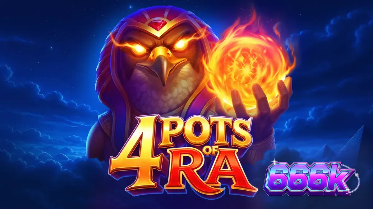 Cenário egípcio com elementos do jogo 4 Pots of Ra: Hold and Win